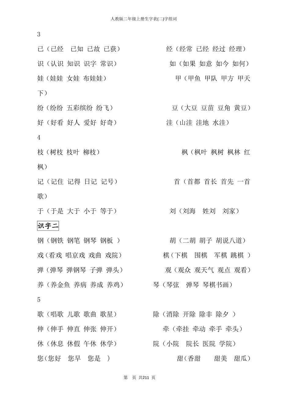 人教版二年级上册生字表(二)字组词（2020年10月整理）.pdf_第2页