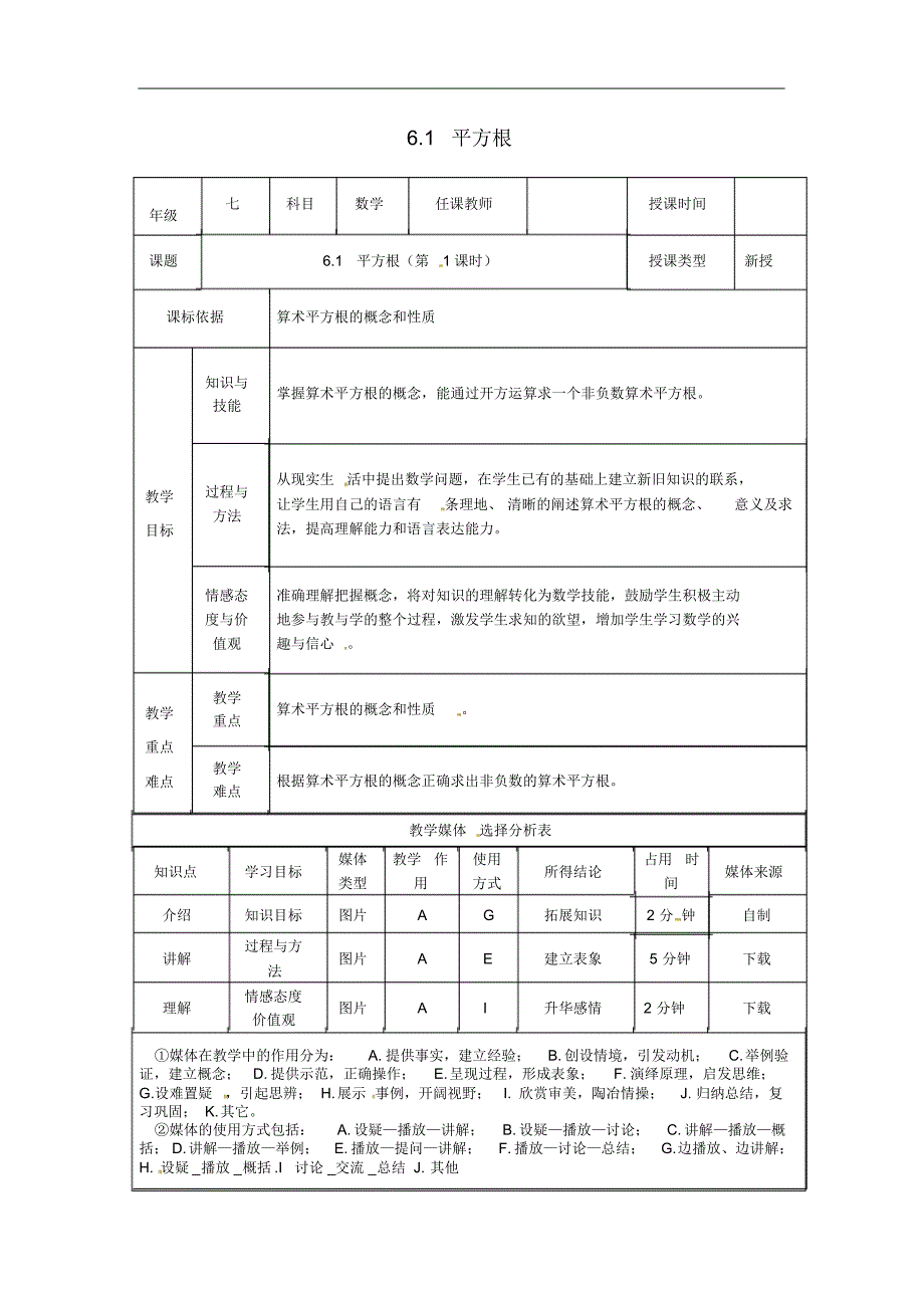 初中数学七年级下册第六章实数6.1平方根教案修订_第1页