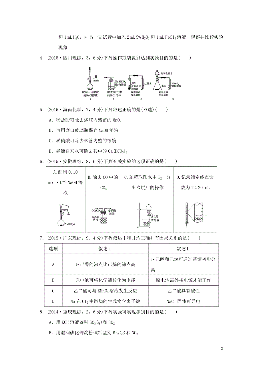 三年高考两年模拟高考化学专题汇编 专题二十二 物质的检验、分离和提纯_第2页