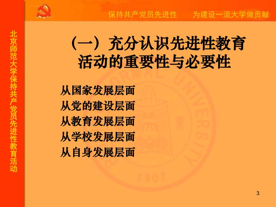 北京师范大学保持共产党员先进性教育活动ppt课件_第3页