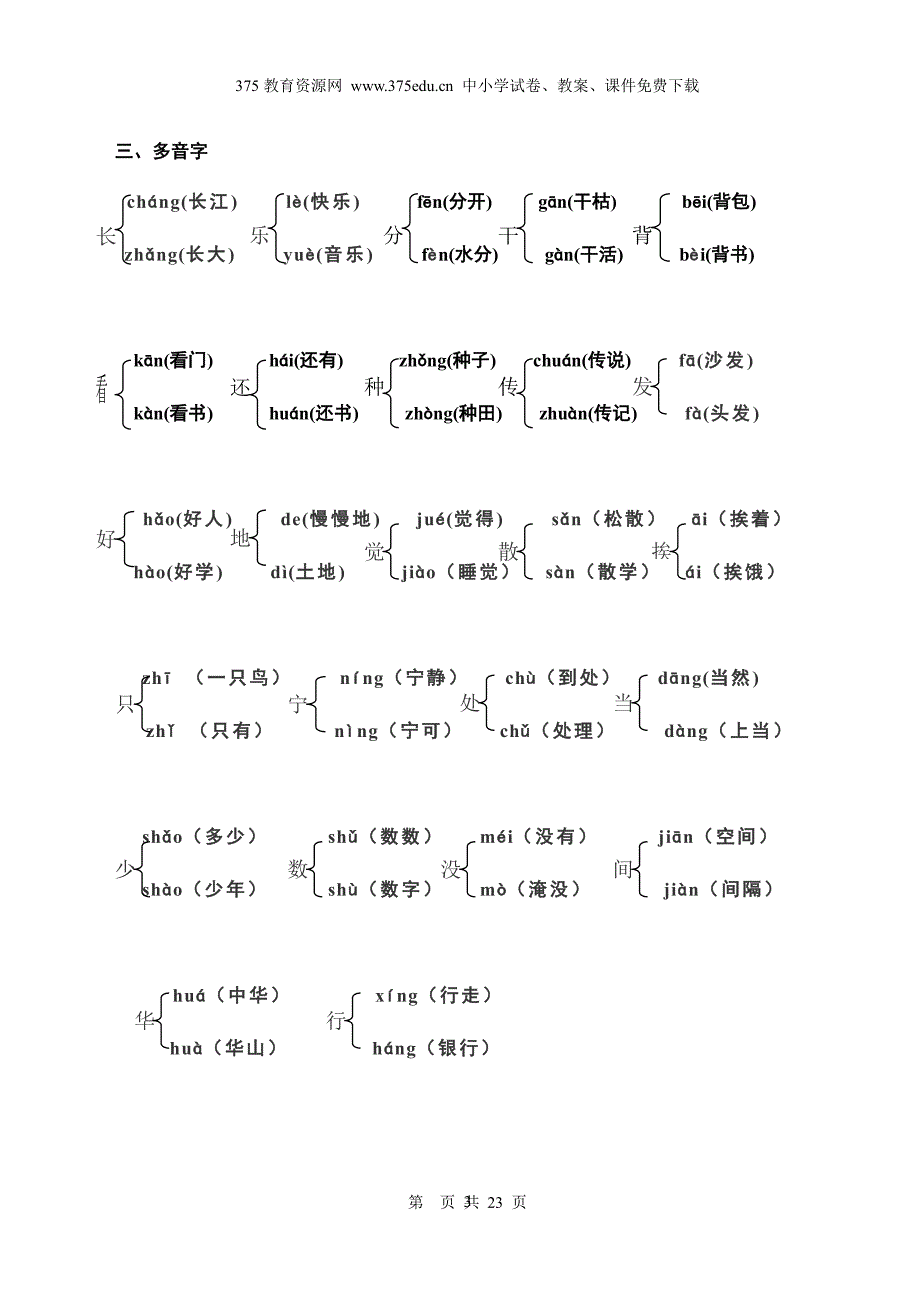 人教版小学一年级语文下册期末总复习【多音字、反义词、近义词】 (1)（2020年10月整理）.pdf_第3页