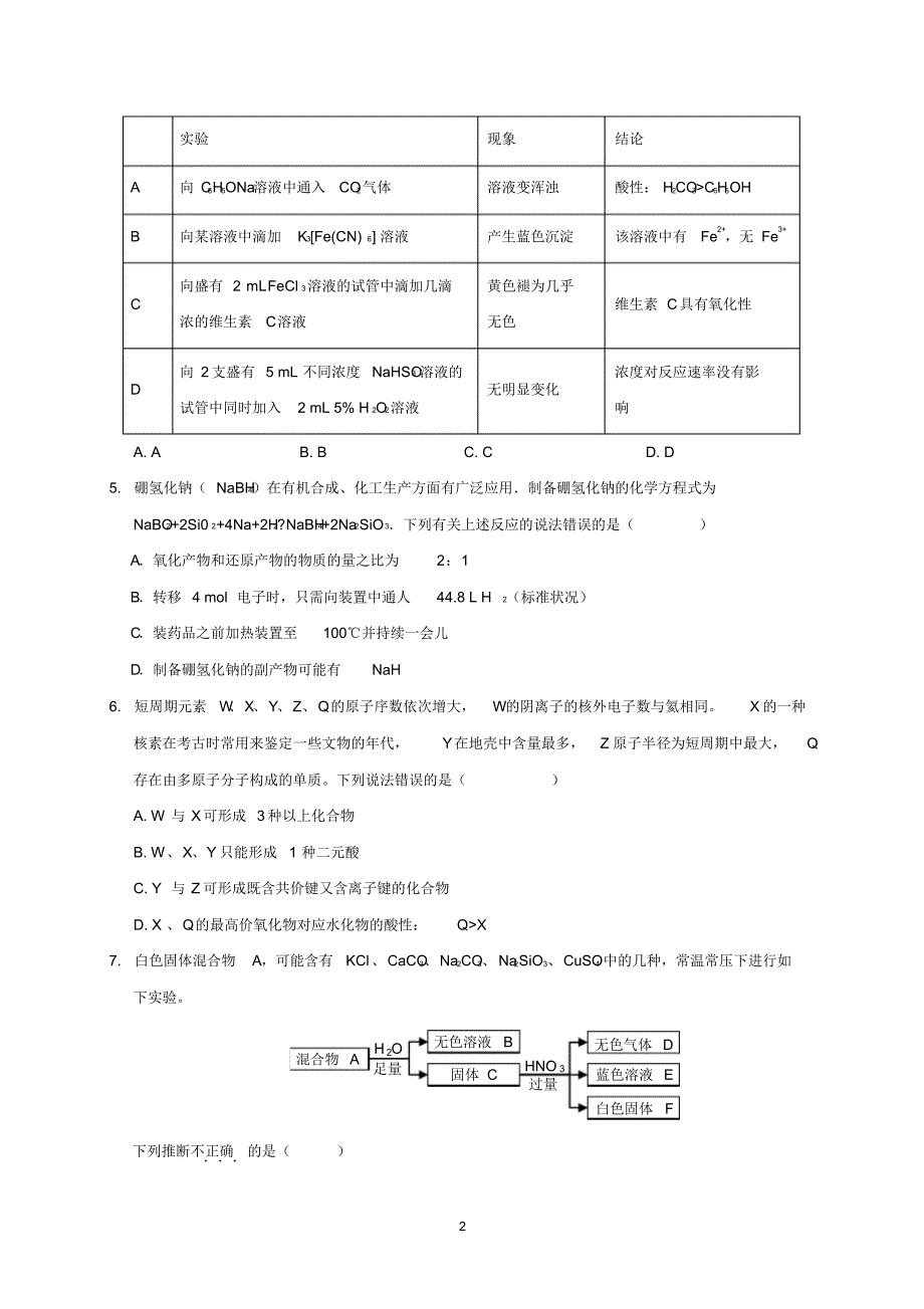 2020年广东省高考化学模拟试题与答案二_第2页