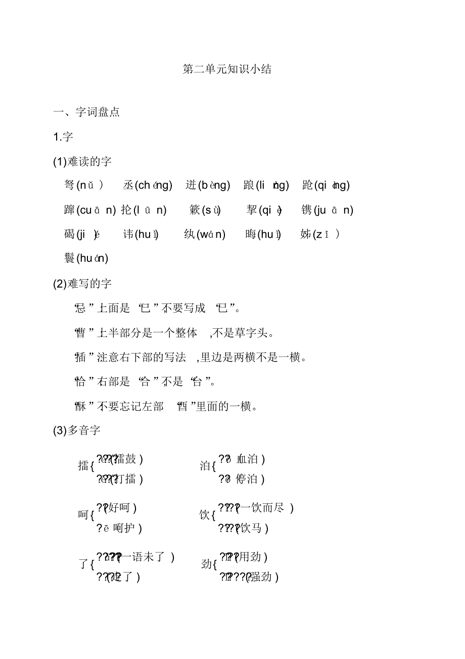 最新人教部编版小学五年级语文下册第二单元知识小结_第1页