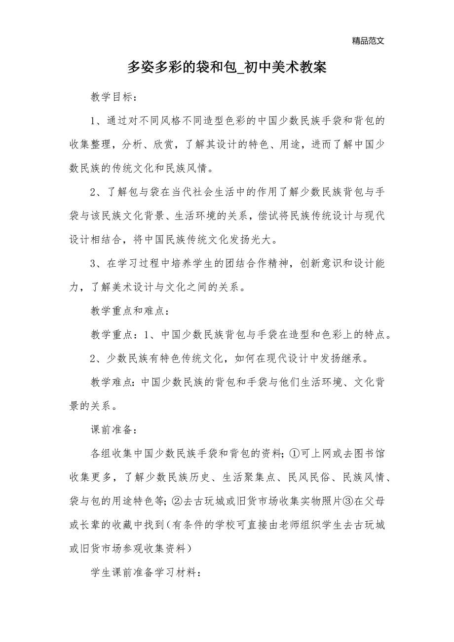 多姿多彩的袋和包_初中美术教案_第1页