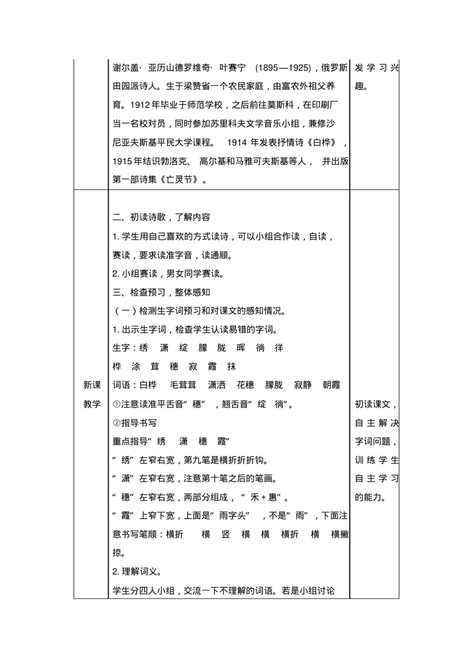 最新人教版四年级语文下册《白桦》(第一课时)教案(20201020175547)_第2页