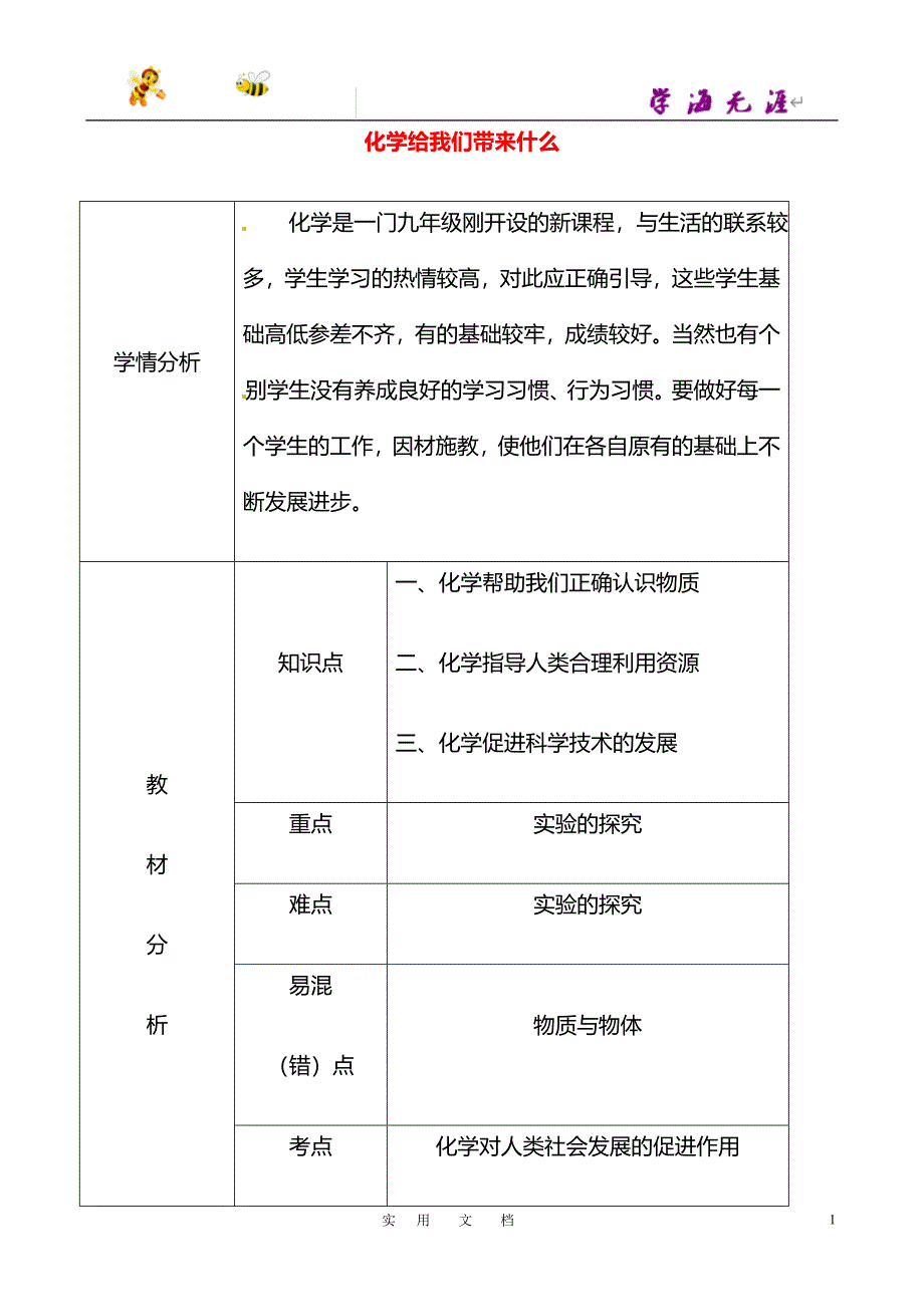 九年级化学全册 1.1 化学给我们带来什么教案2 （新版）沪教版_第1页