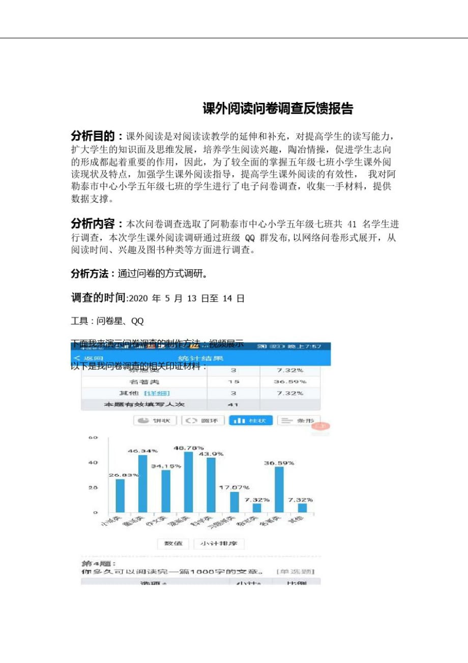 数据可视化呈现与解读课外阅读问卷调查反馈报告精品_第1页