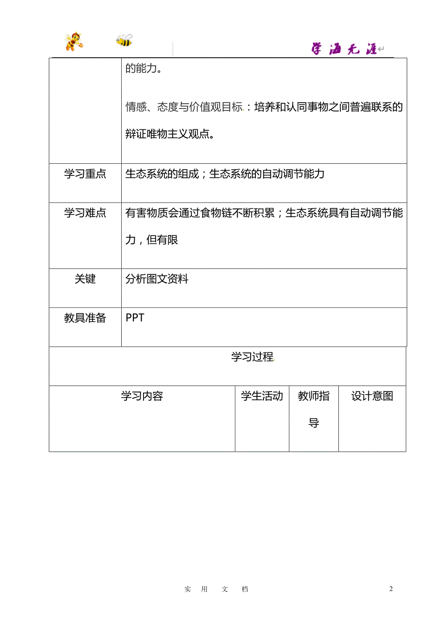 人教版七年级生物上册教案：1.2.2生物与环境组成生态系统2_第2页