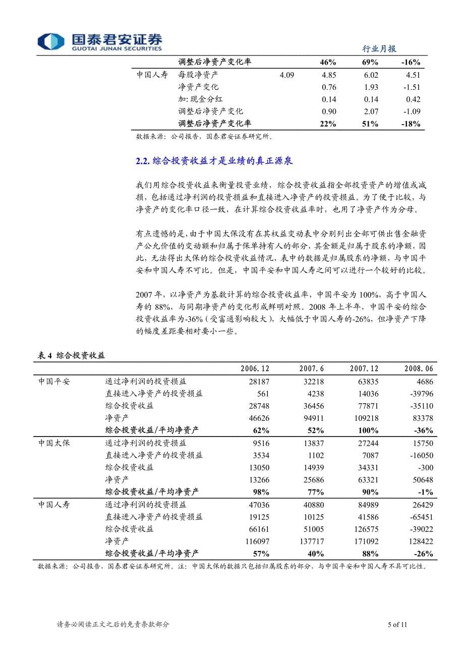 国泰君安-保险行业月报-透视保险公司的财务业绩_第5页