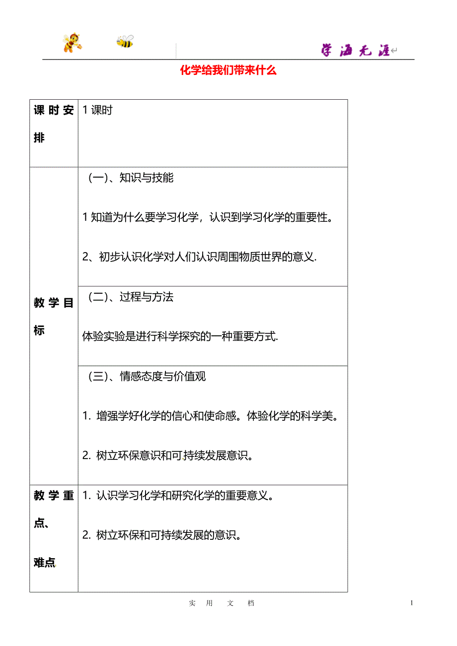 九年级化学全册 1.1 化学给我们带来什么教案1 （新版）沪教版_第1页