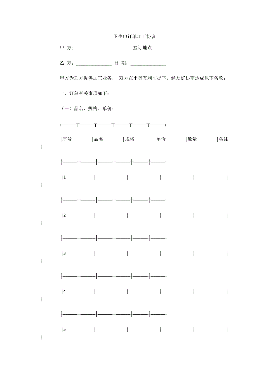 卫生巾订单加工协议（可编辑）_第1页