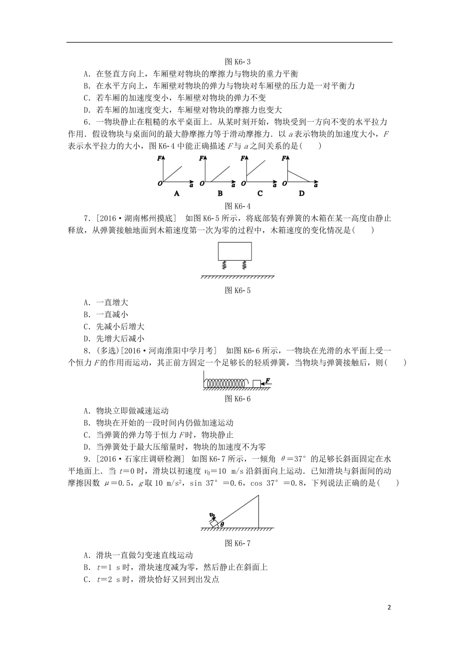 高考物理大一轮复习 第3单元 牛顿运动定律 第6讲 牛顿运动定律的理解课时作业_第2页