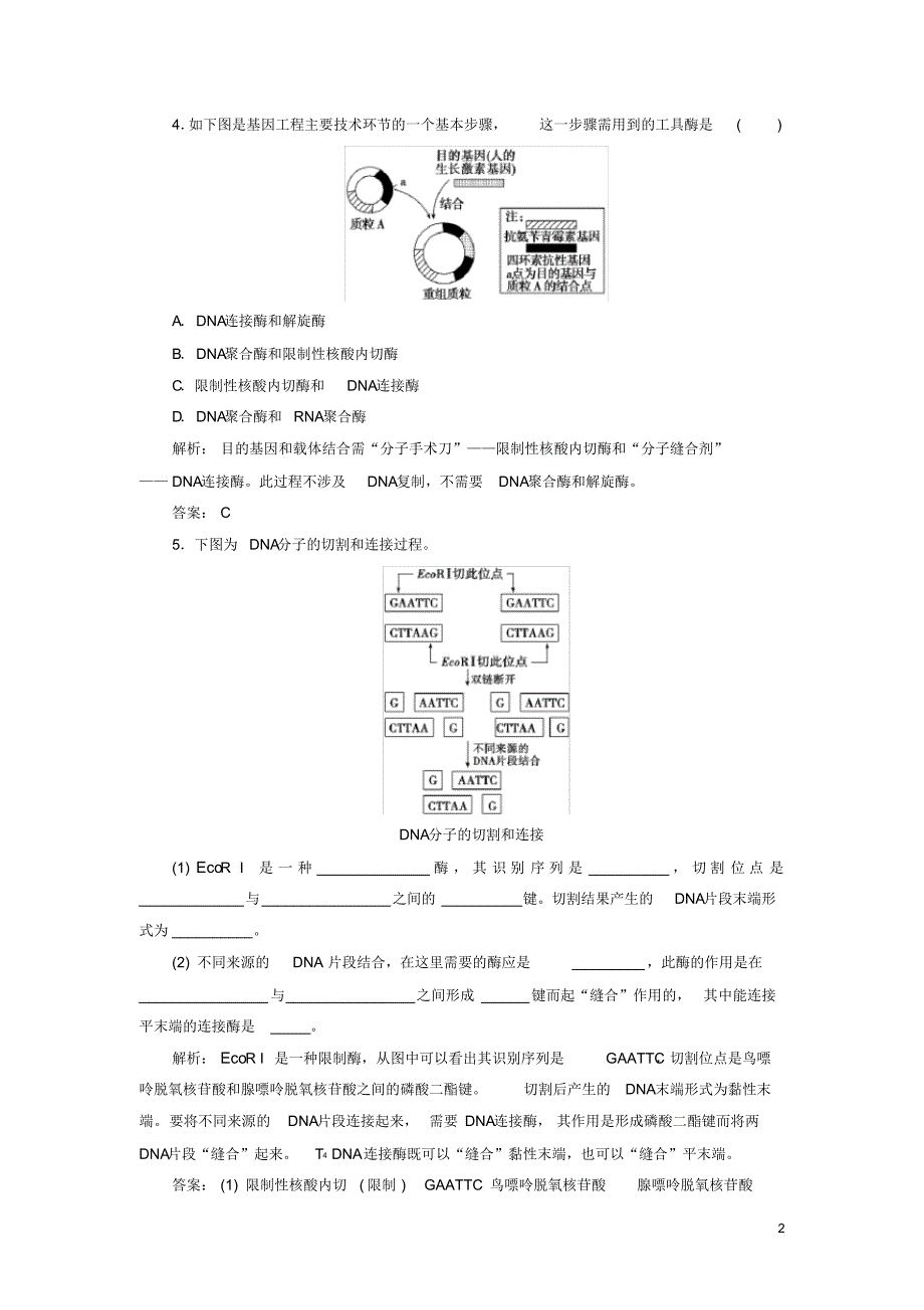 2020高中生物专题1基因工程1.1DNA重组技术的基本工具课堂演练新人教版选修3_第2页