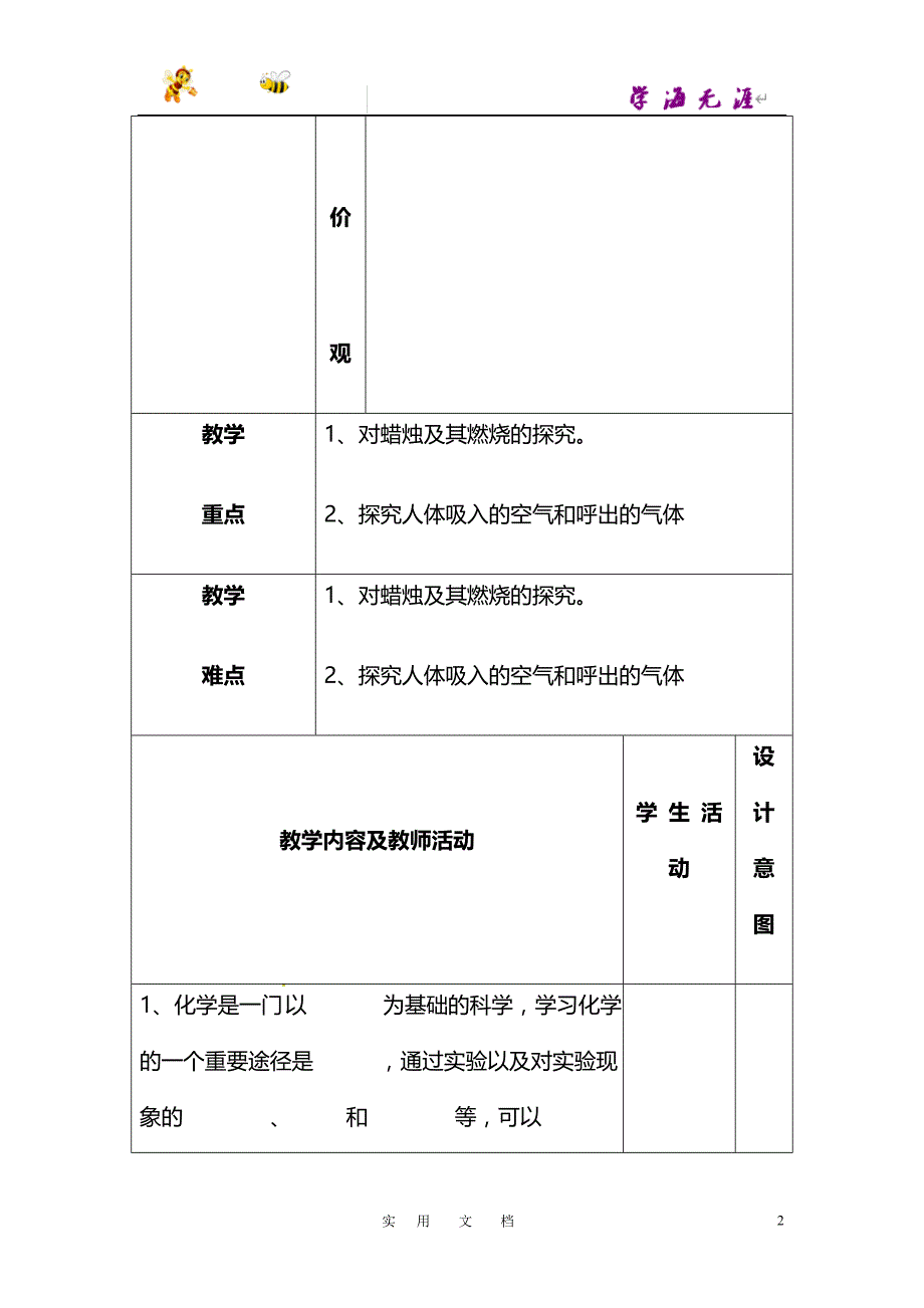 人教版九年级化学上册教案 1-2 化学是一门以实验为基础的学科_第2页