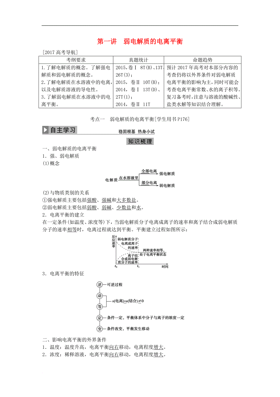 高考化学大一轮复习 第八章 水溶液中的离子平衡 第一讲 弱电解质的电离平衡讲义_第1页