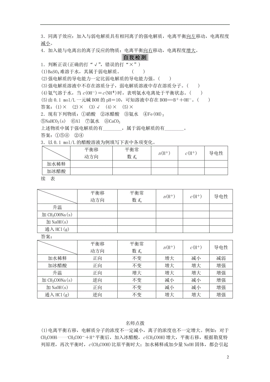 高考化学大一轮复习 第八章 水溶液中的离子平衡 第一讲 弱电解质的电离平衡讲义_第2页