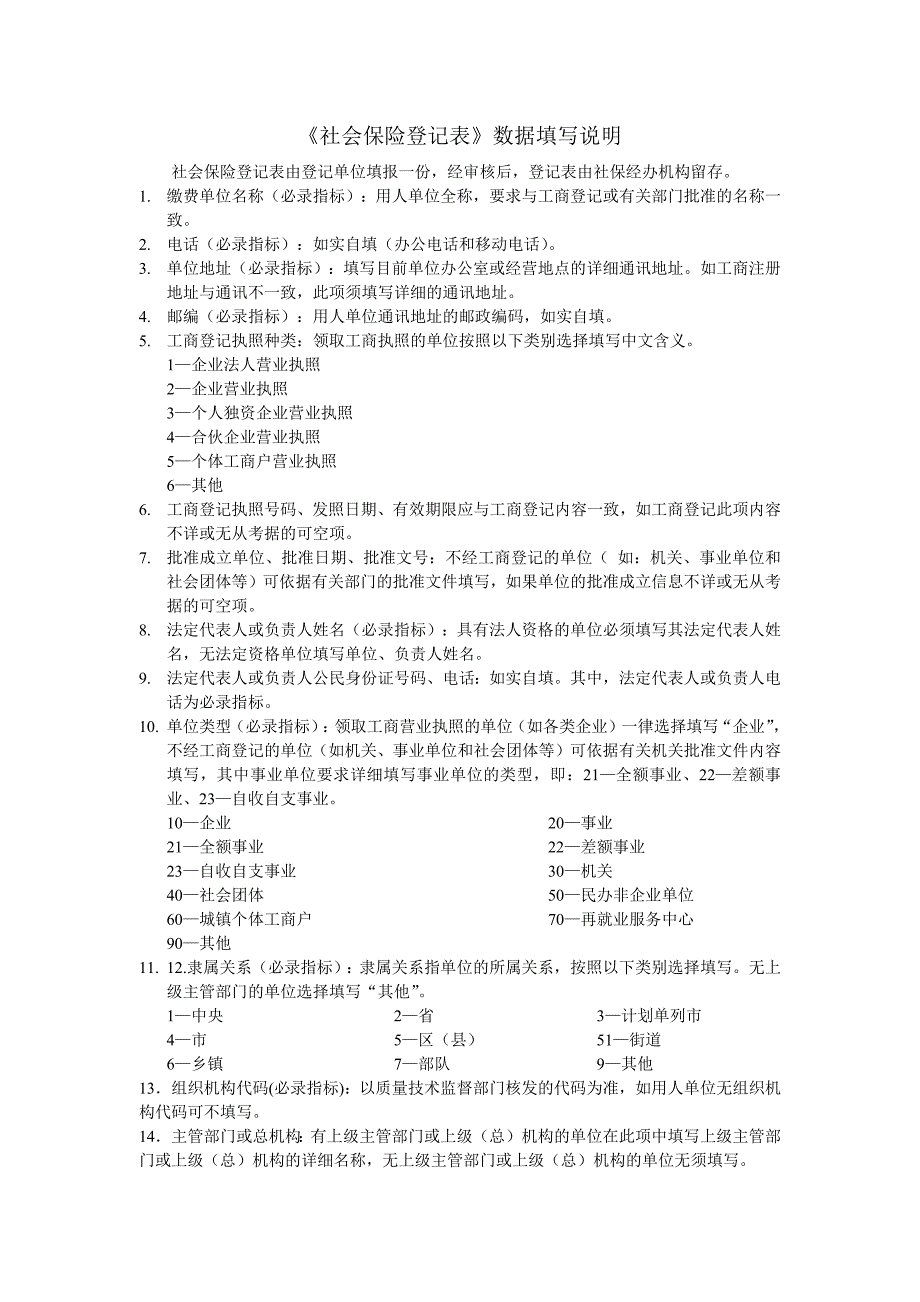 《社会保险登记表》数据填写说明-新修订_第1页