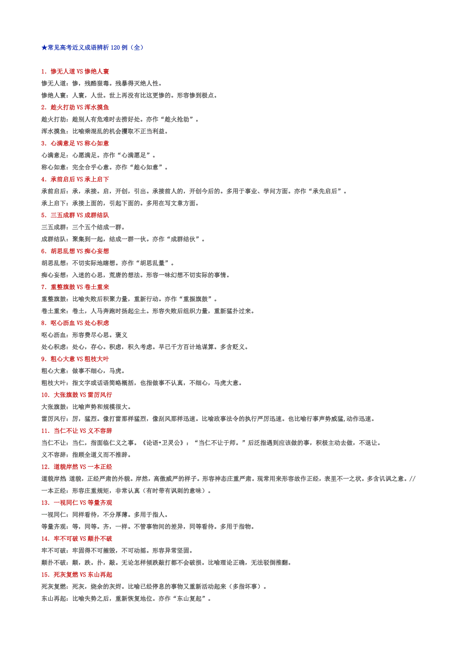 常见高考近义成语辨析120例(全好)新修订_第1页