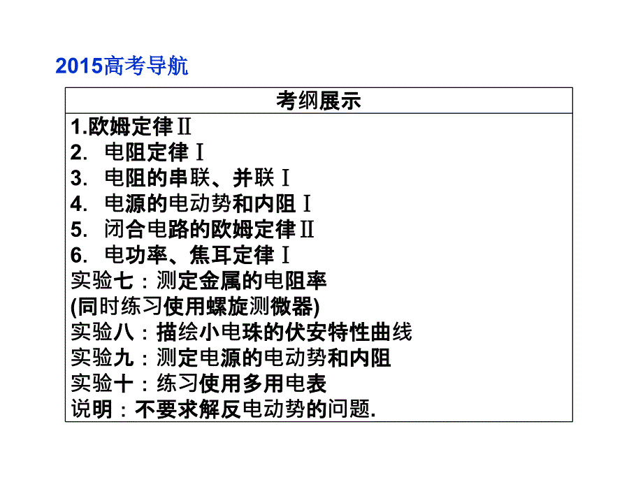 2015届高考物理新一轮复习 第七章第一节 欧姆定律、电阻定律、电功率及焦耳定律课件 新人教版解析_第2页