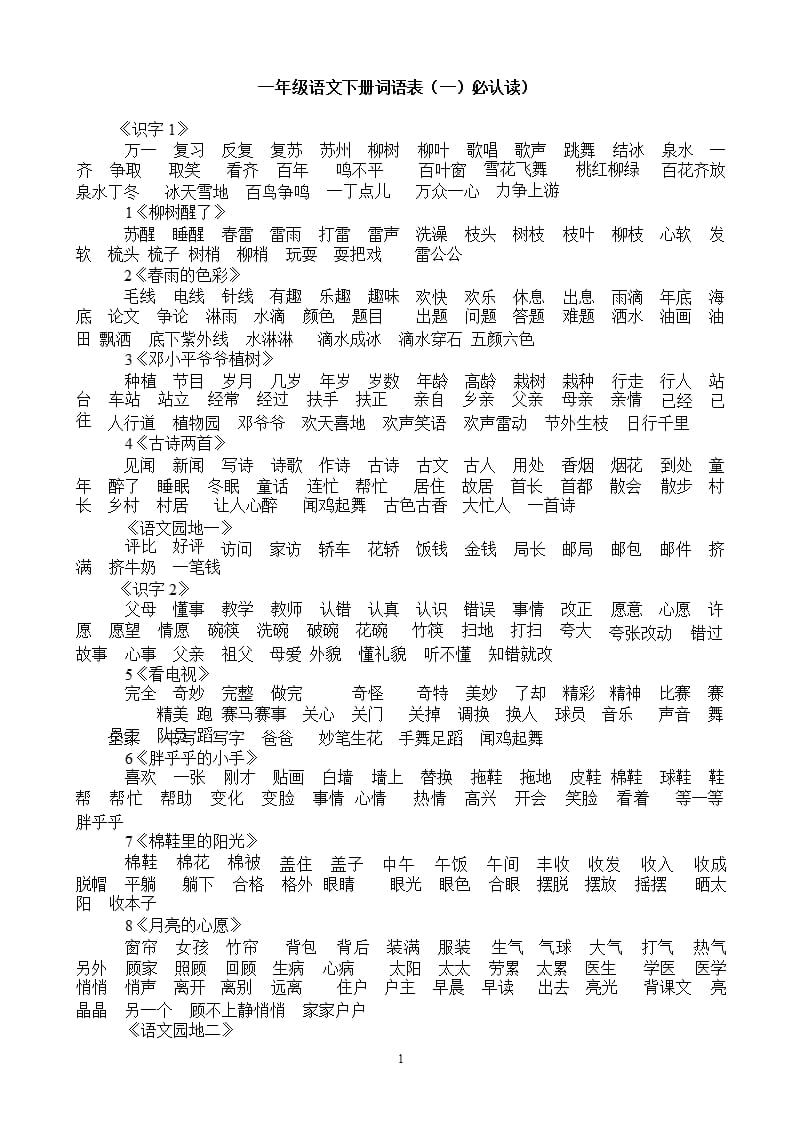 人教版一年级下册语文词语表（2020年10月整理）.pptx_第1页