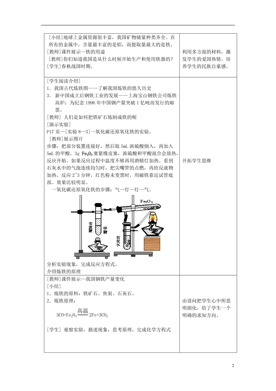 云南省个旧市第十中学九年级化学下册 第八单元 课题3 金属资源的利用和保护教案 （新版）新人教版_第2页