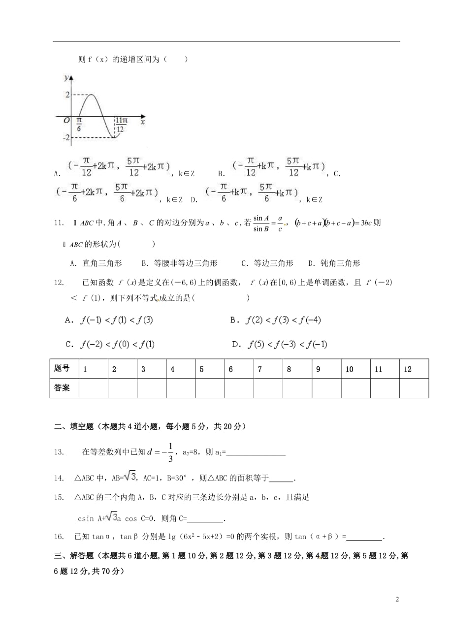 云南省沾益县高一数学下学期第一次月考试题_第2页