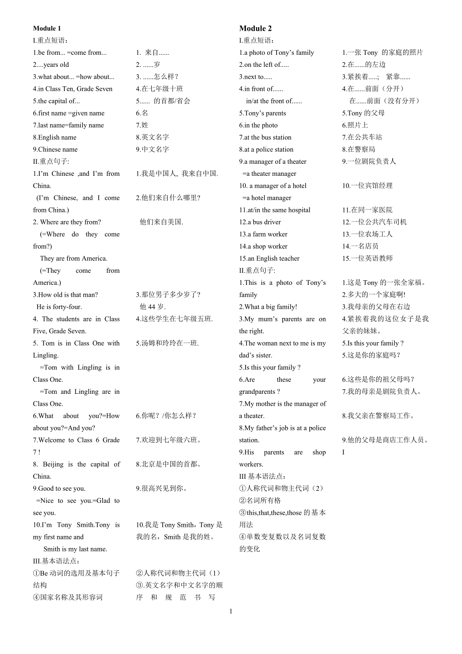 外研版英语七年级上册复习资料(最新版)新修订_第1页