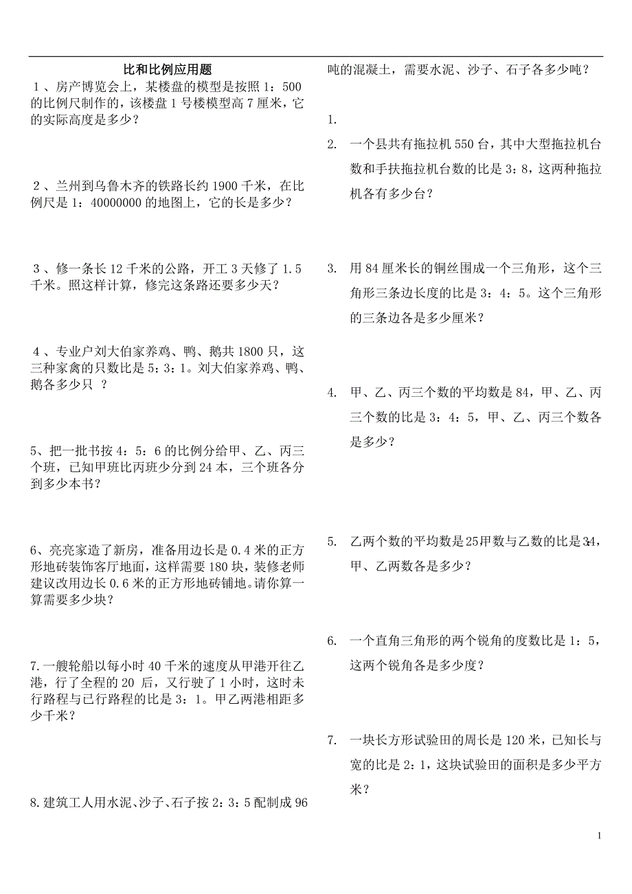 六年级数学比和比例应用题专项-新修订_第1页