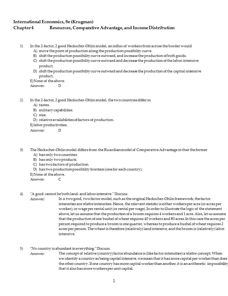 国际经济学英文版(第八版)章节练习第四章（2020年10月整理）.pptx_第1页