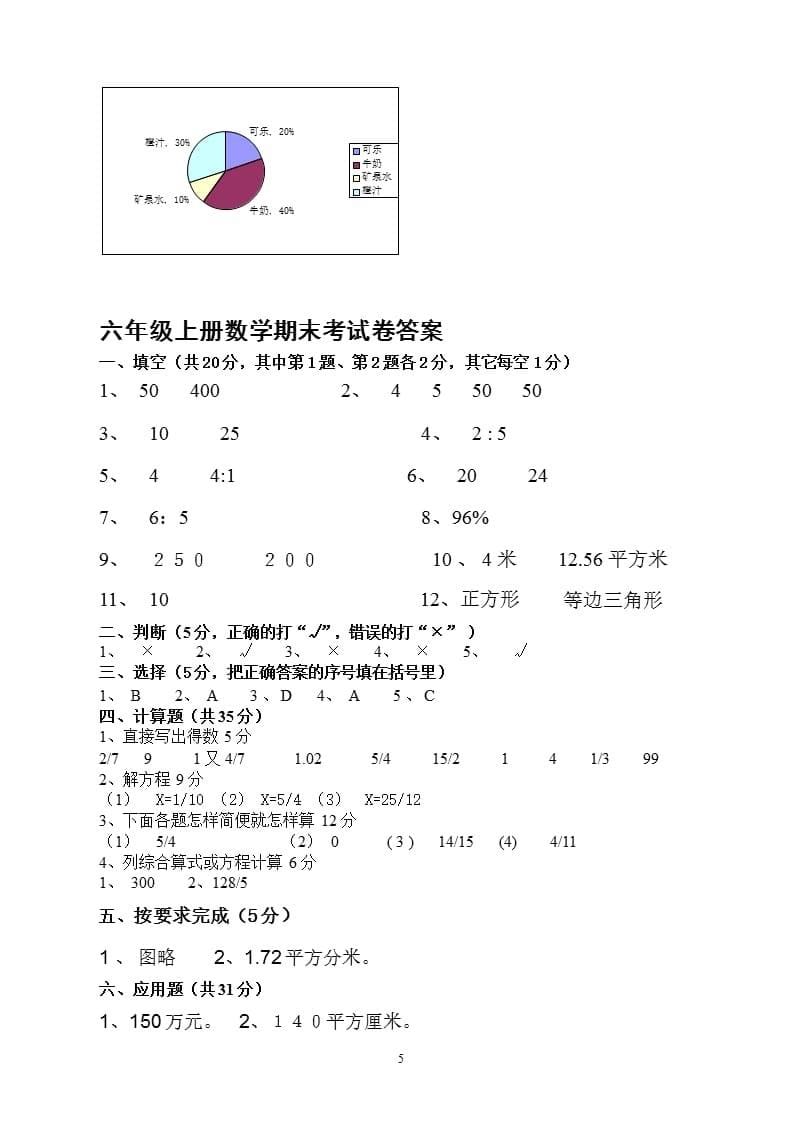 六年级上册数学期末考试卷及答案（2020年10月整理）.pptx_第5页