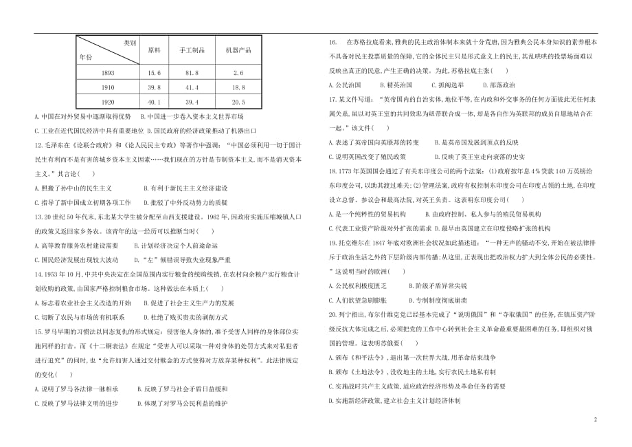 云南省腾冲市高三历史模拟试卷2_第2页