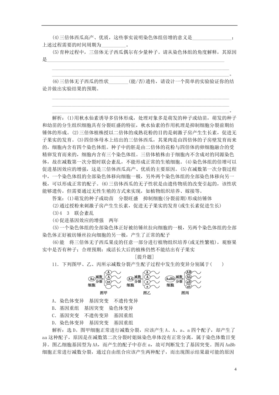 高考生物大一轮复习 第七单元 生物变异、育种和进化 第23讲 染色体变异课后达标检测_第4页