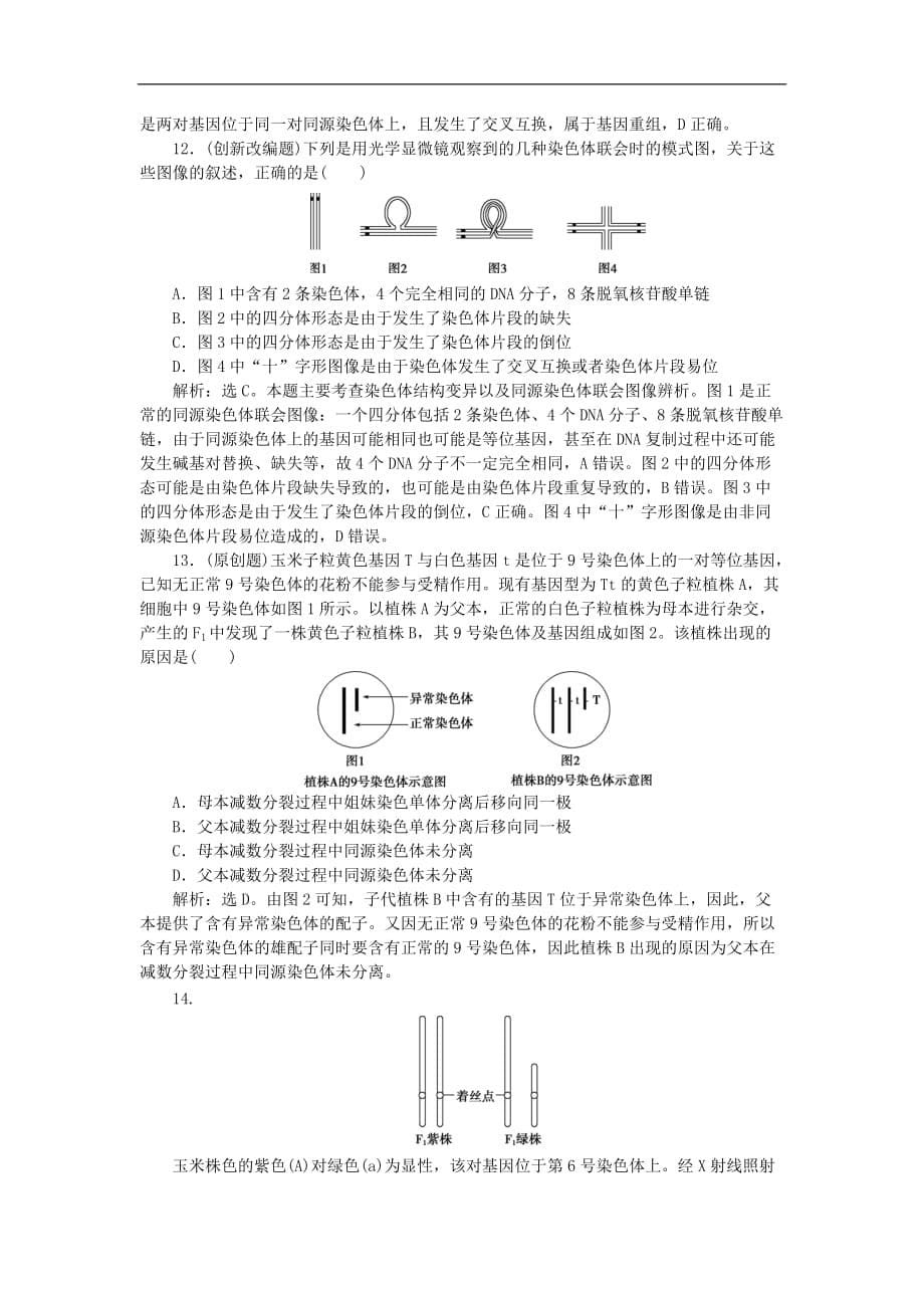 高考生物大一轮复习 第七单元 生物变异、育种和进化 第23讲 染色体变异课后达标检测_第5页