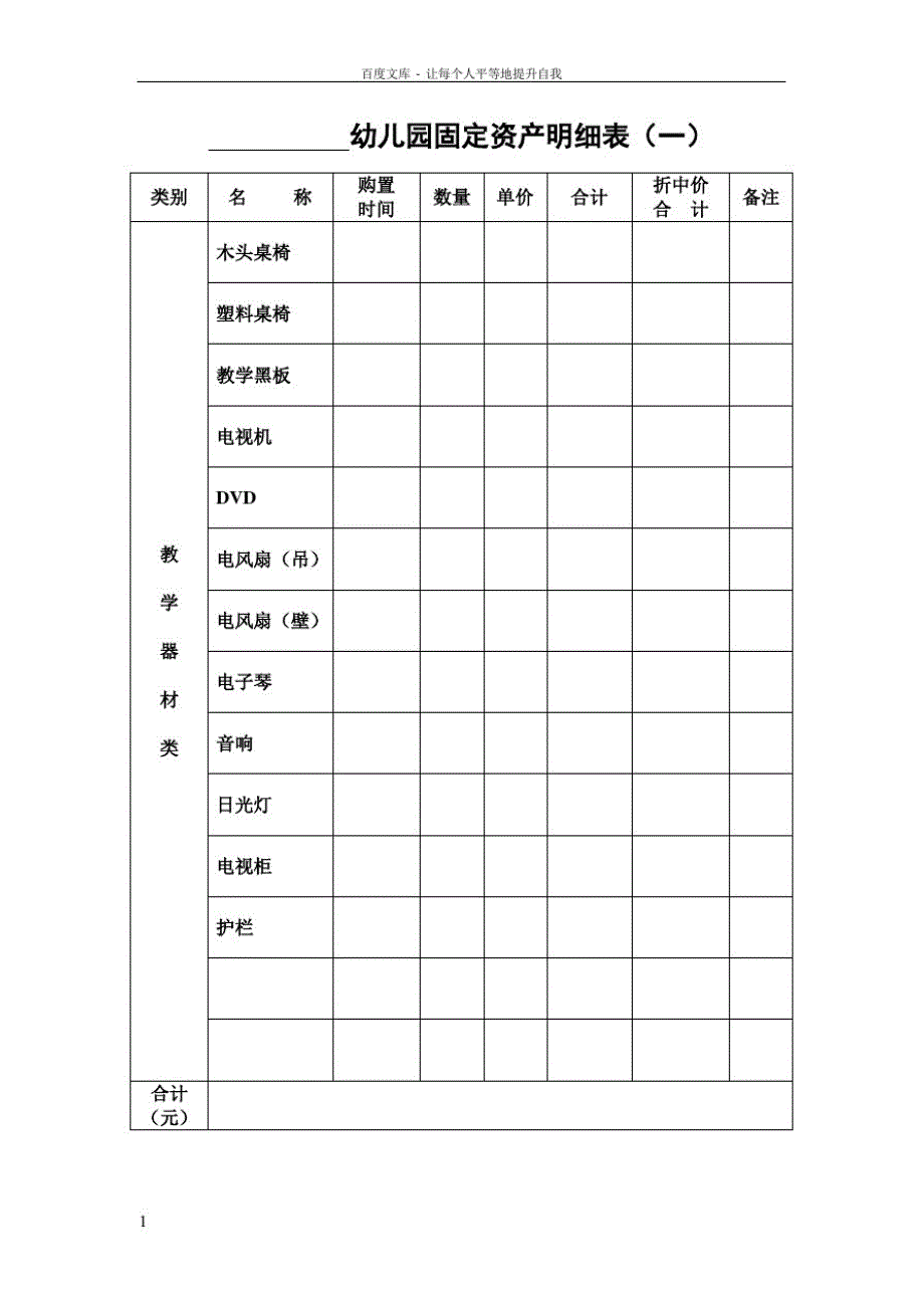 幼儿园固定资产明细表_第1页