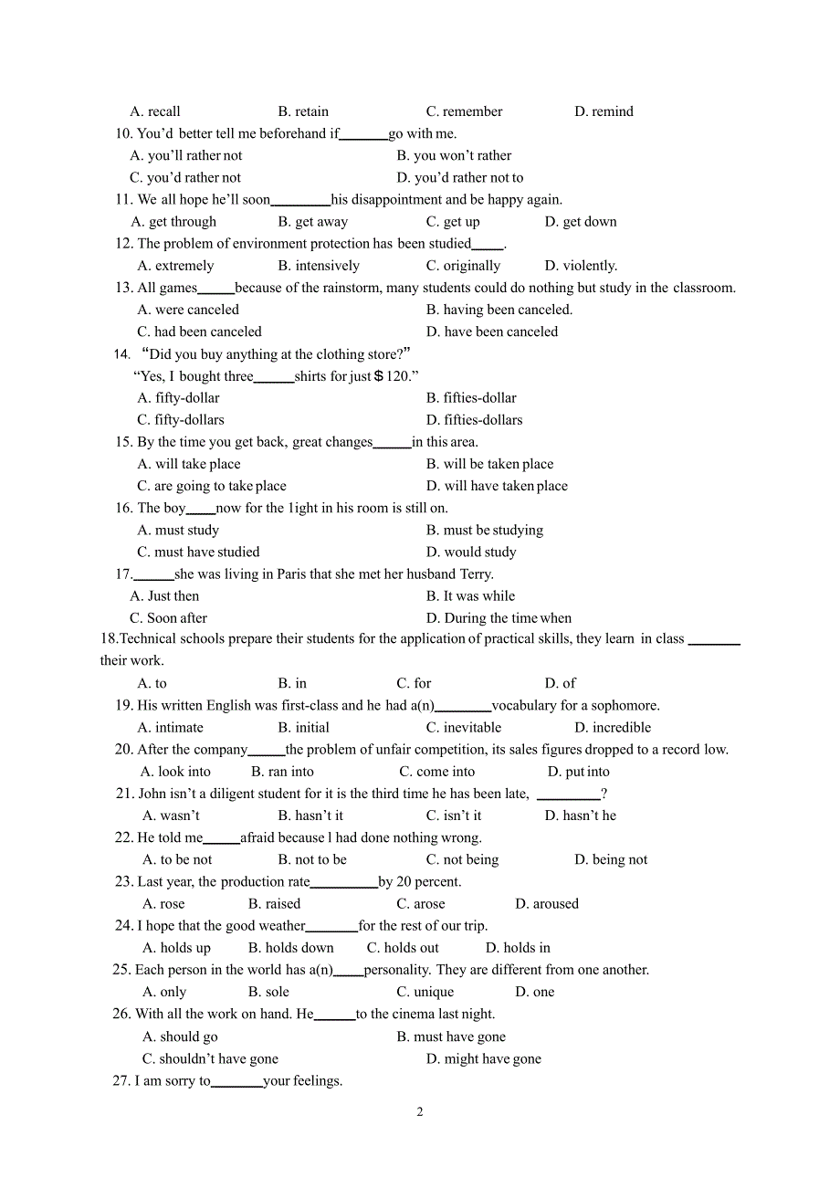 历年陕西省专升本英语真题(答案解析超全)（2020年10月整理）.pptx_第2页