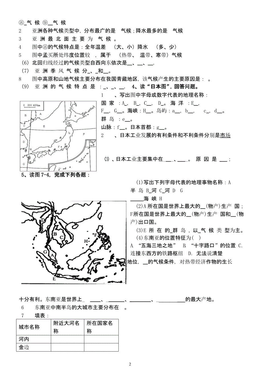 人教版地理七年级下册填图复习题(含答案)（2020年10月整理）.pptx_第2页