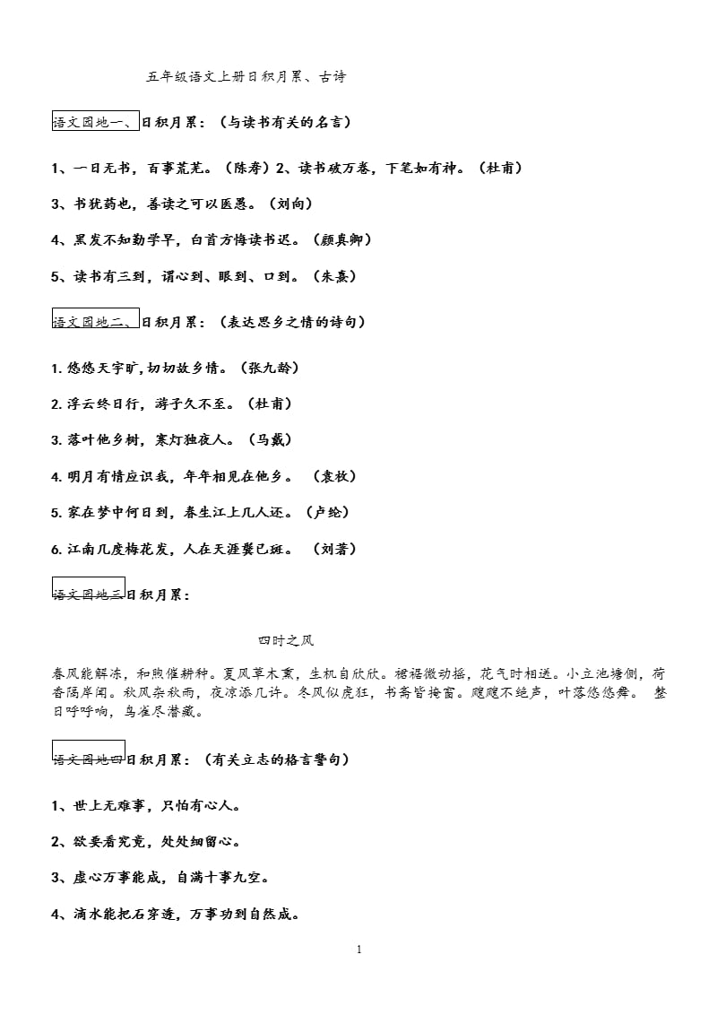 人教版语文五年级上册日积月累、古诗（2020年10月整理）.pptx_第1页