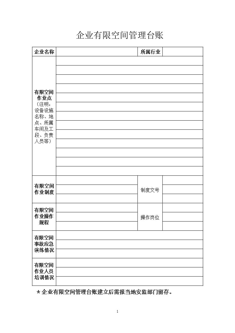 企业有限空间管理台账（2020年10月整理）.pptx_第1页