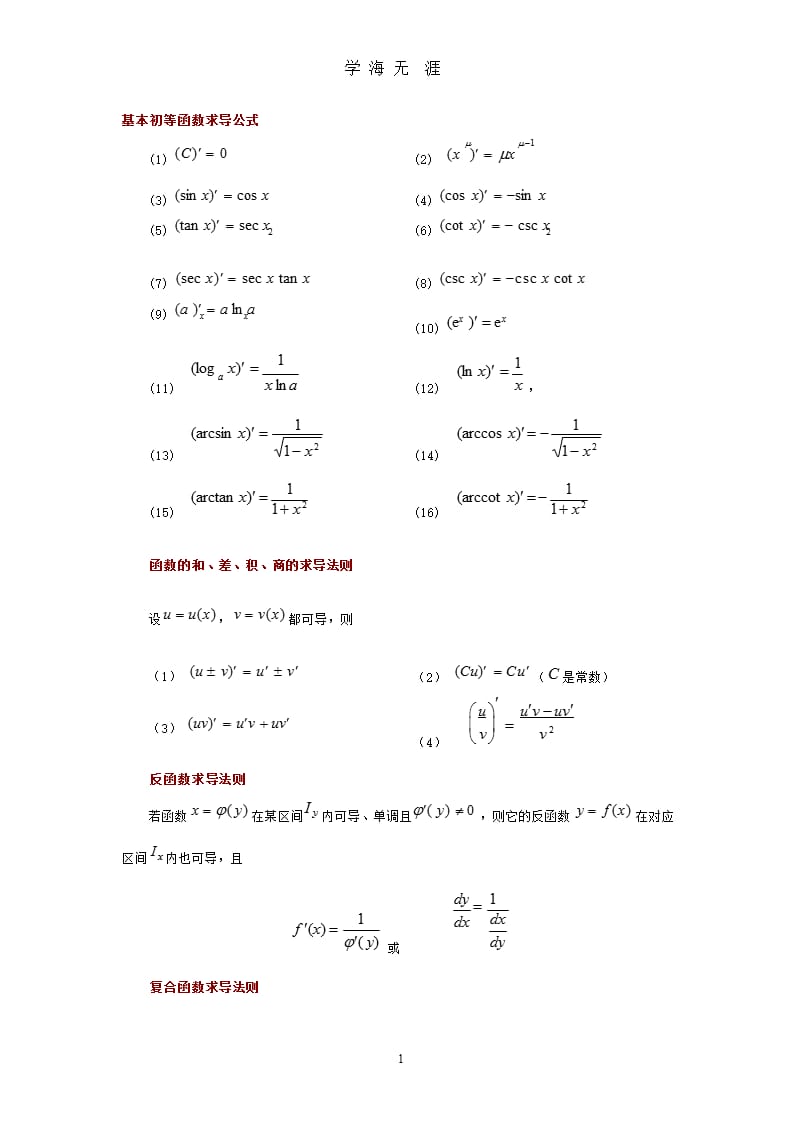 基本函数求导公式（2020年10月整理）.pptx_第1页