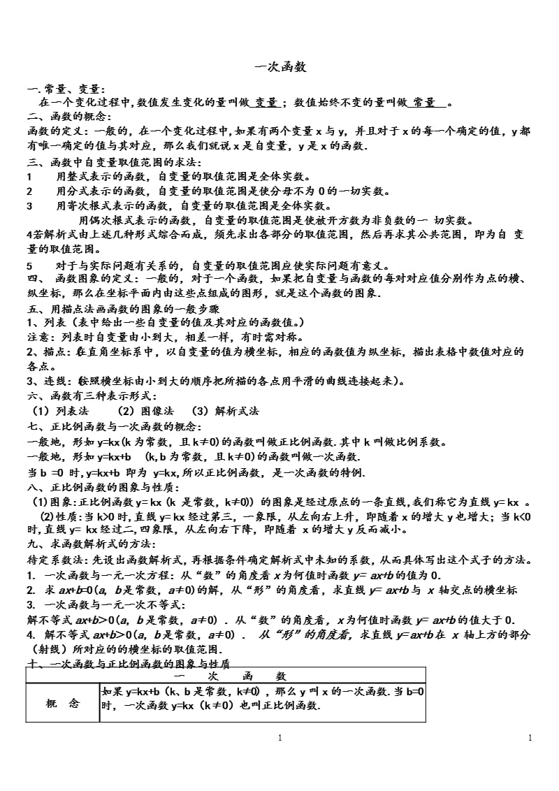 人教版八年级下册数学一次函数知识点归纳及练习（2020年10月整理）.pptx_第1页