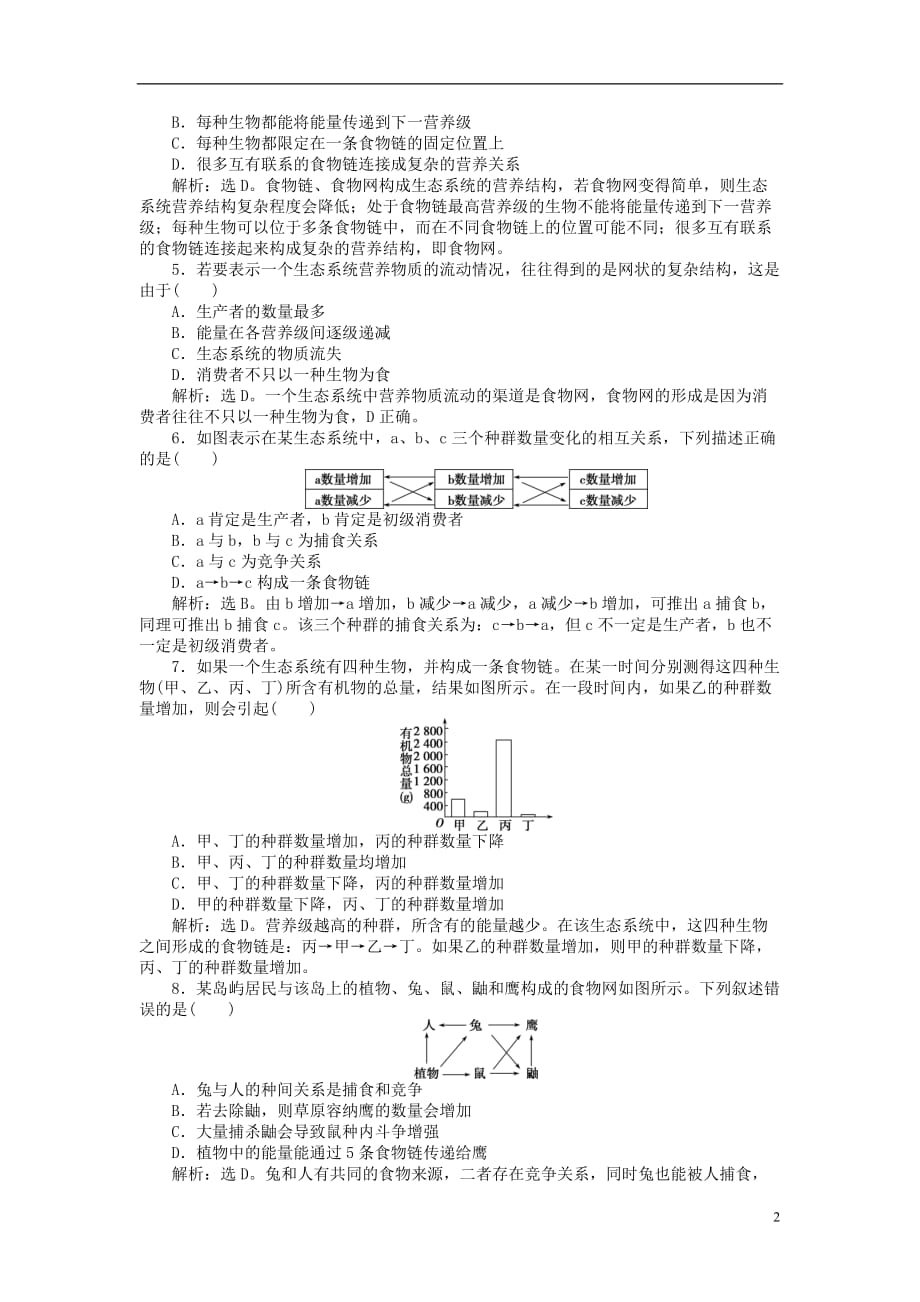 高考生物大一轮复习 第九单元 生物与环境 第33讲 生态系统的结构课后达标检测_第2页