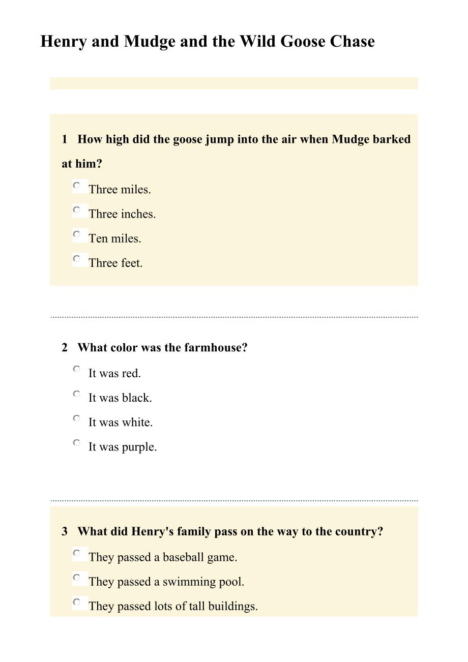 23 Henry and Mudge and the Wild Goose Chase （quiz有答案）_第1页