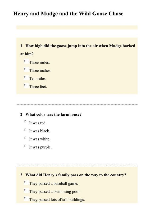 23 Henry and Mudge and the Wild Goose Chase （quiz有答案）