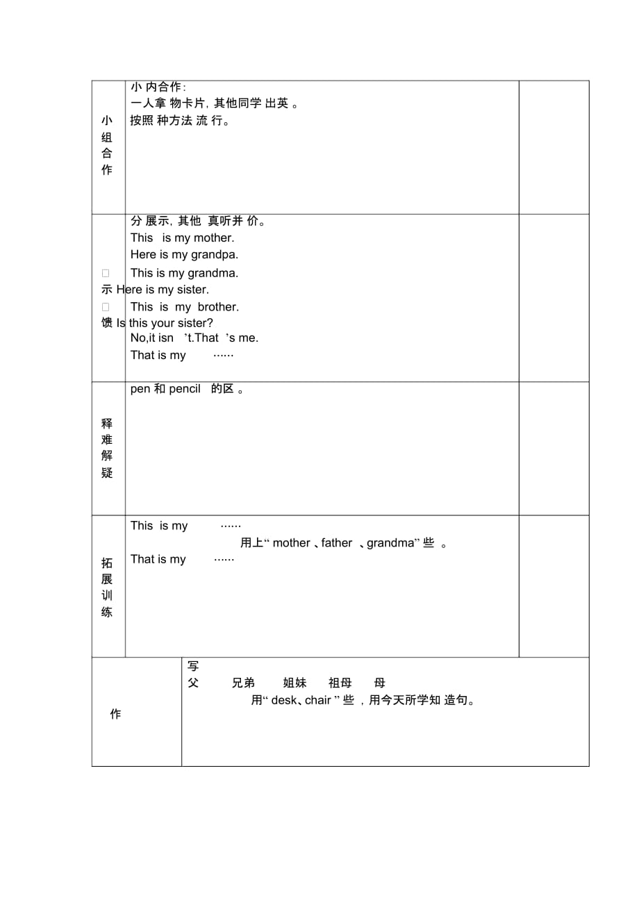 三年级上英语导学案-Module9Unit1Thisismymother外研社(三起)_第2页