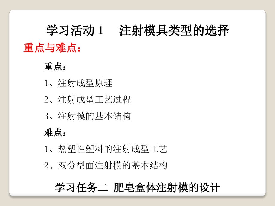 2019年塑料成型工艺与模具设计学习任务二 肥皂盒体注射模的设计ppt课件_第3页