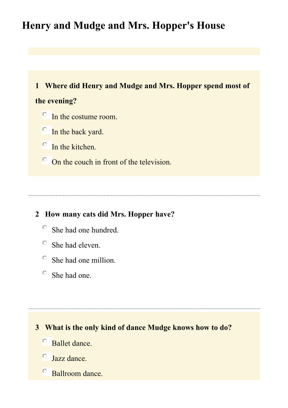 22-Henry and Mudge and Mrs. Hopper''s House（quiz有答案）_第1页