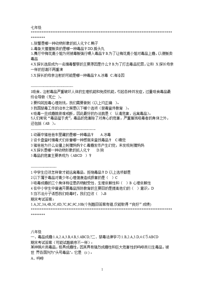 青骄第二课堂禁毒初一初二初三答案含有期末（2020年10月整理）.pptx_第1页