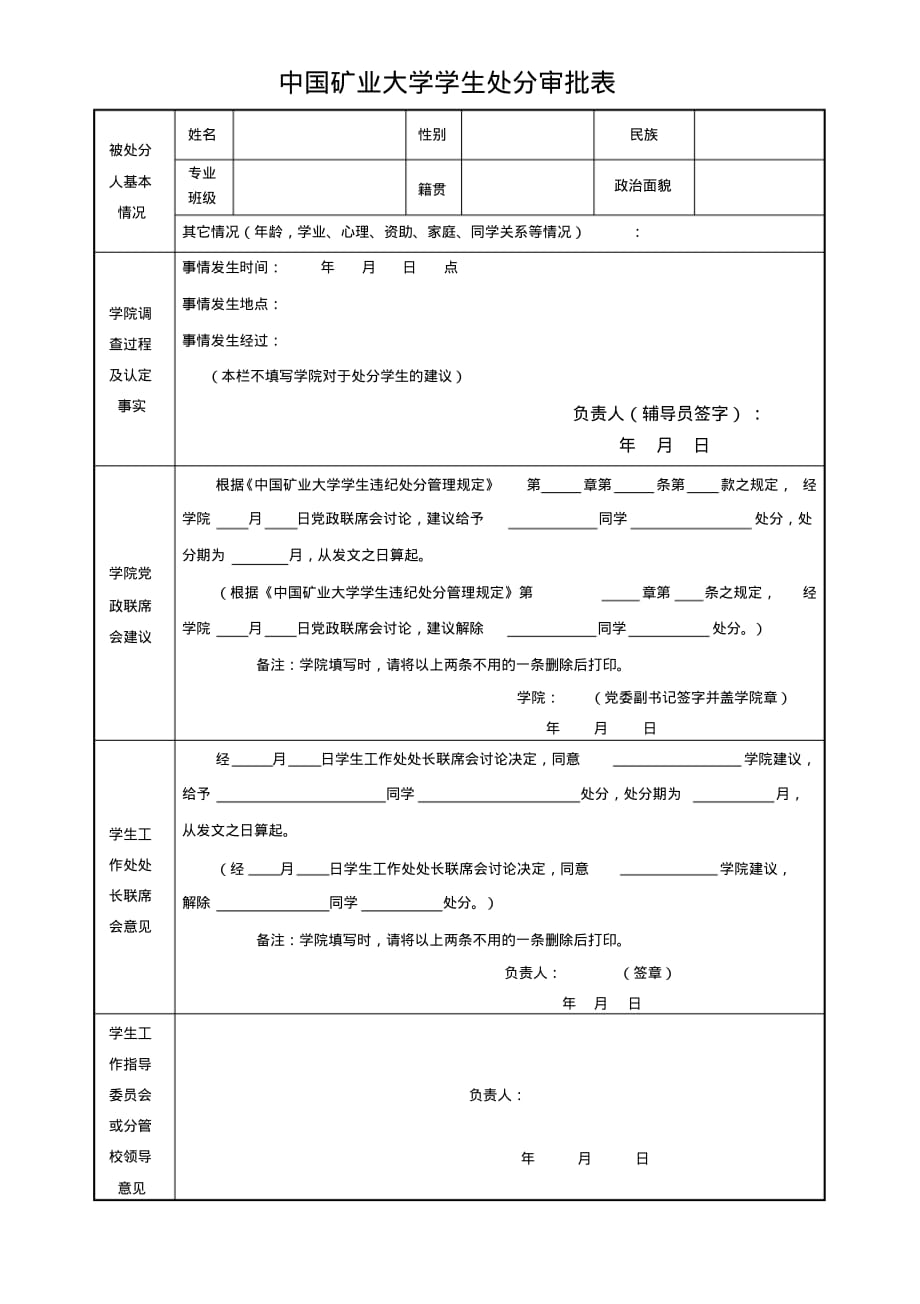 中国矿业大学学生处分审批表_第1页