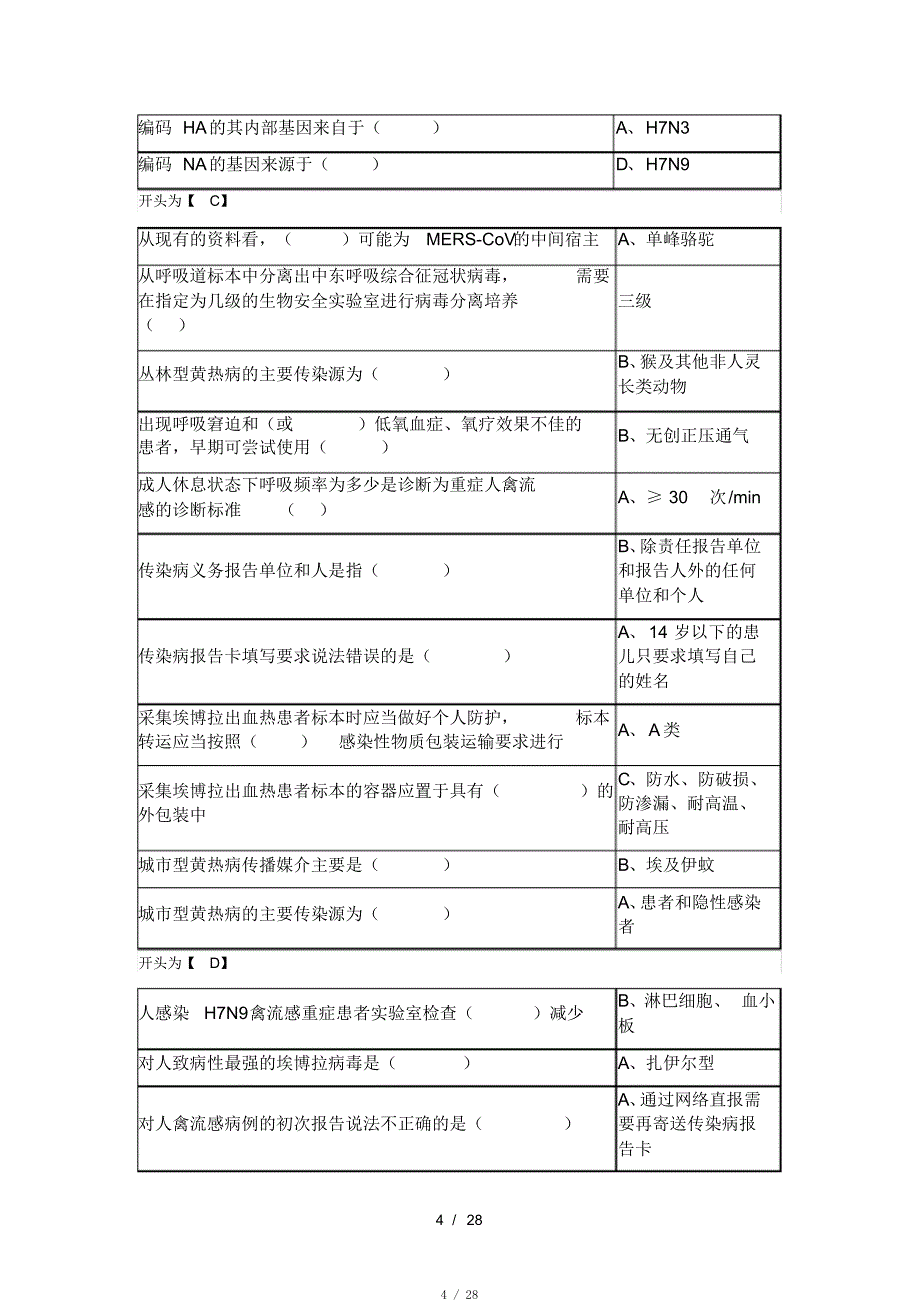 2017H7N9流感等6种重点传染病防治知识考试答案(医学继续教育)[学习]_第4页