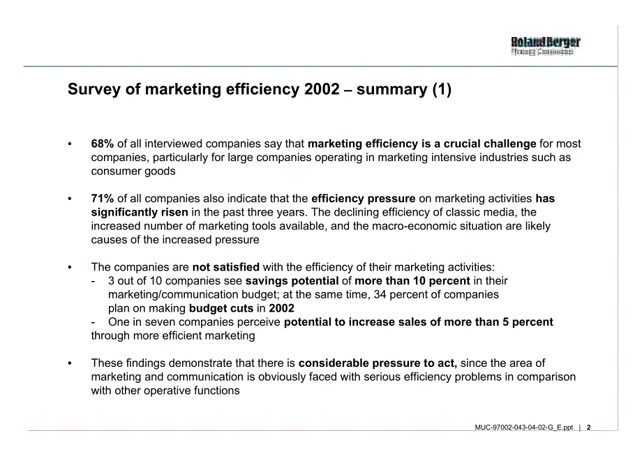 罗兰•贝格：Marketing efficiency 2002Relevance and approaches from the perspective of German marketing managers_第2页